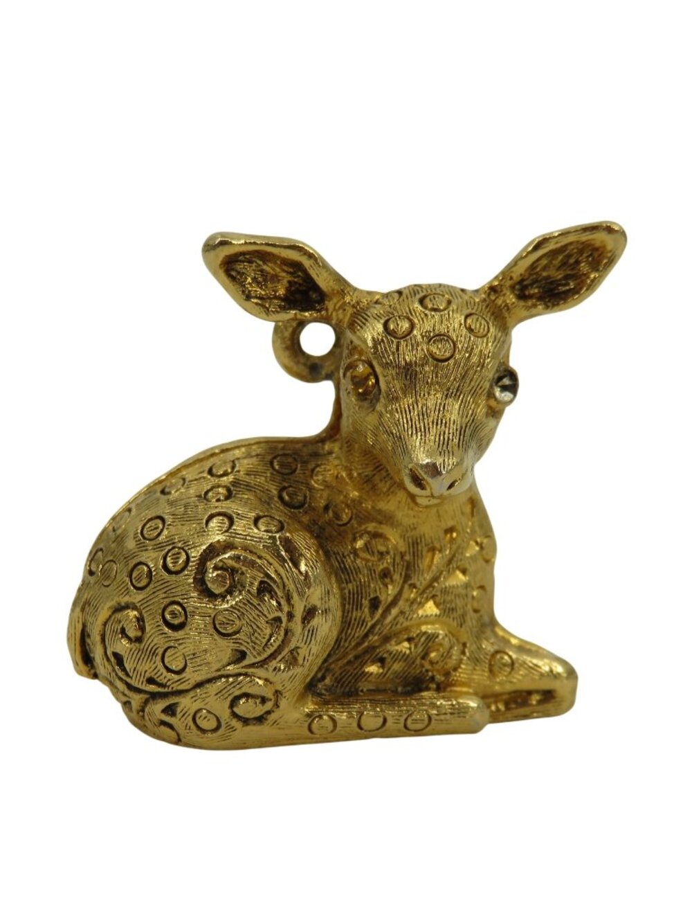 VTG Max Factor Gold Tone Metal Deer Fawn Doe Solid Perfume Charm Compact Locket
